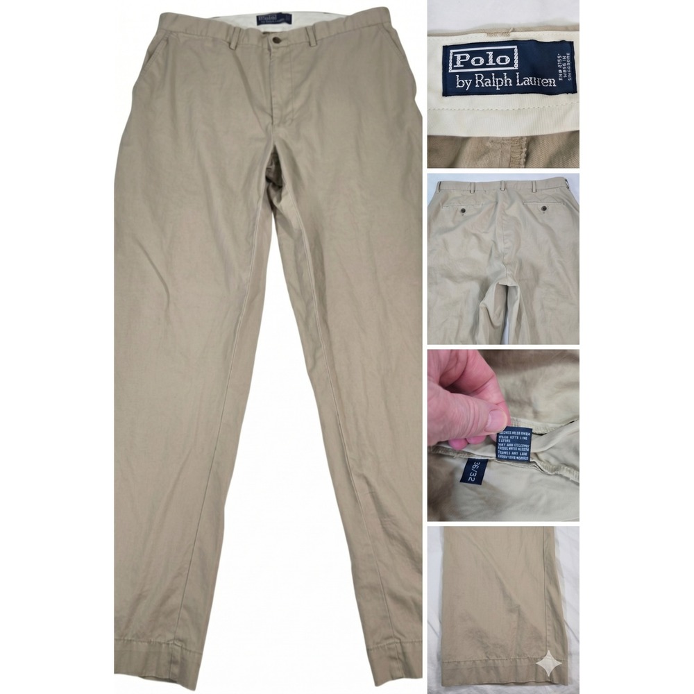 VNTG Polo Ralph Lauren Chino Pants Mens 36x32 Khaki 100 Cotton Made in Singapore